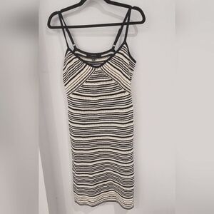 Vera Moda Navy And Cream Knitted Women's Dress- Large